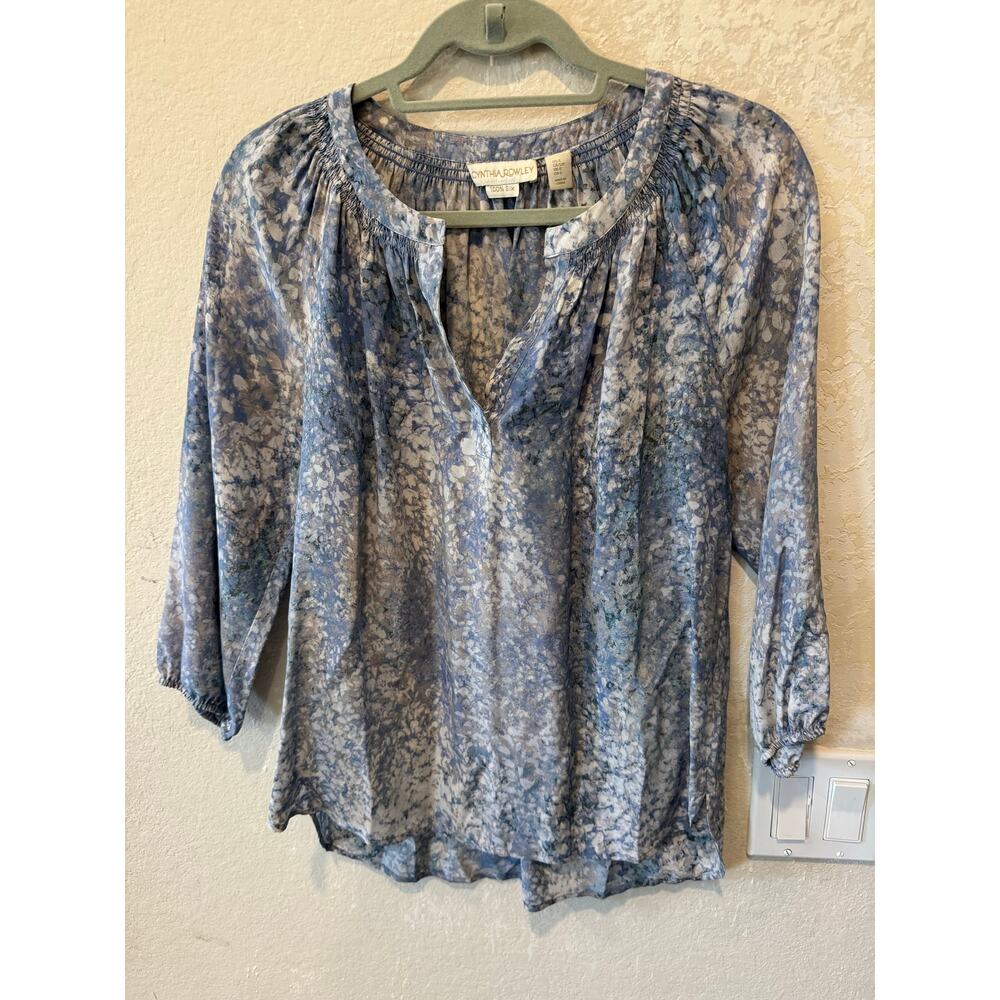 Cynthia Rowley Top Blue/Purple Print 3/4 Sleeve Size S